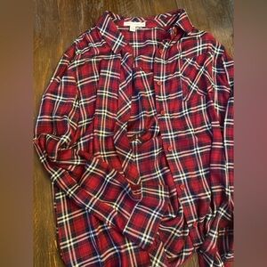 Red Plaid Button-Up Shirt